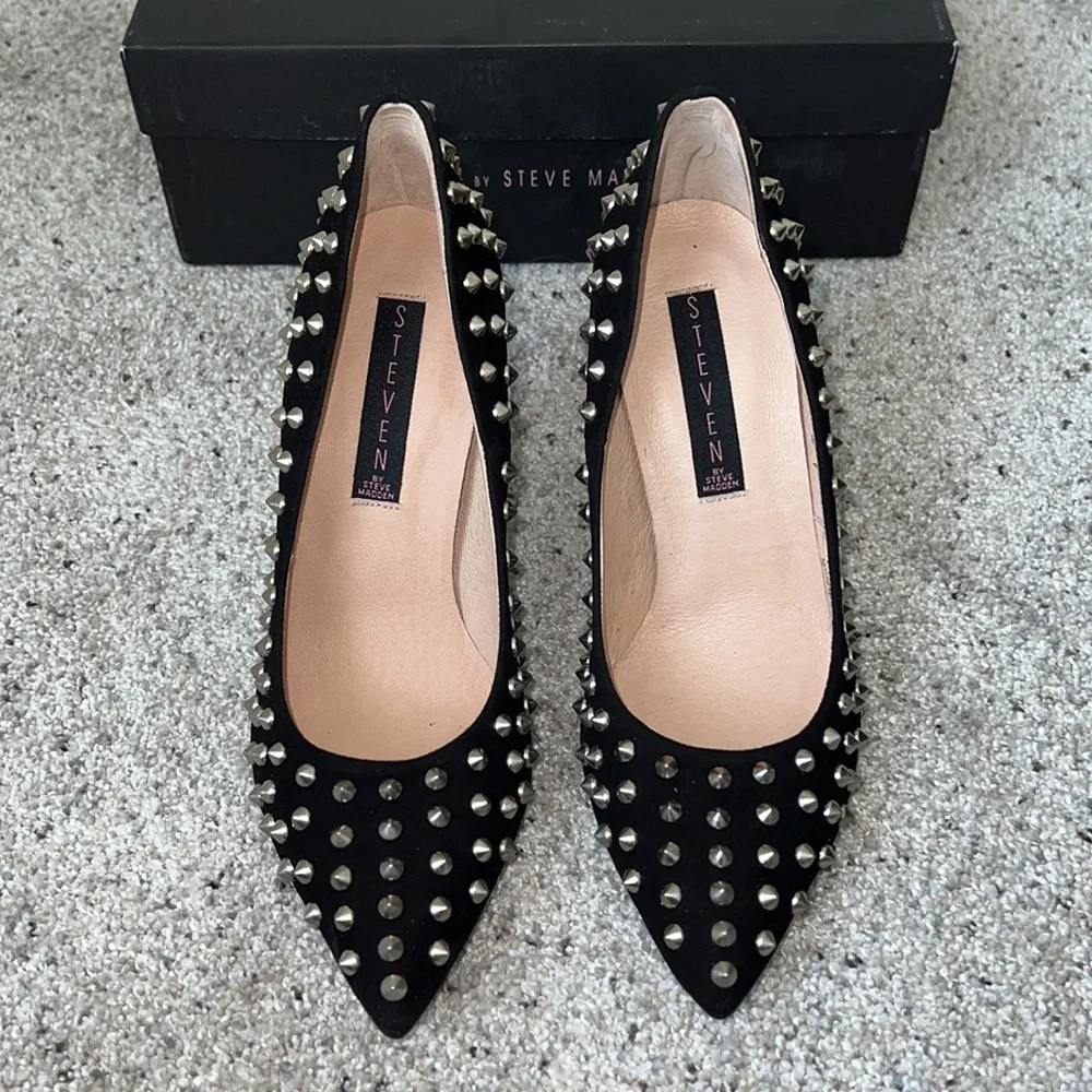 AUTH NIB Steven by Steve Madden Black Superstud Studded Stilleto Pumps US 7
